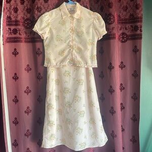 Vintage Hartstrings Pink Floral Skirt Set Size Seven